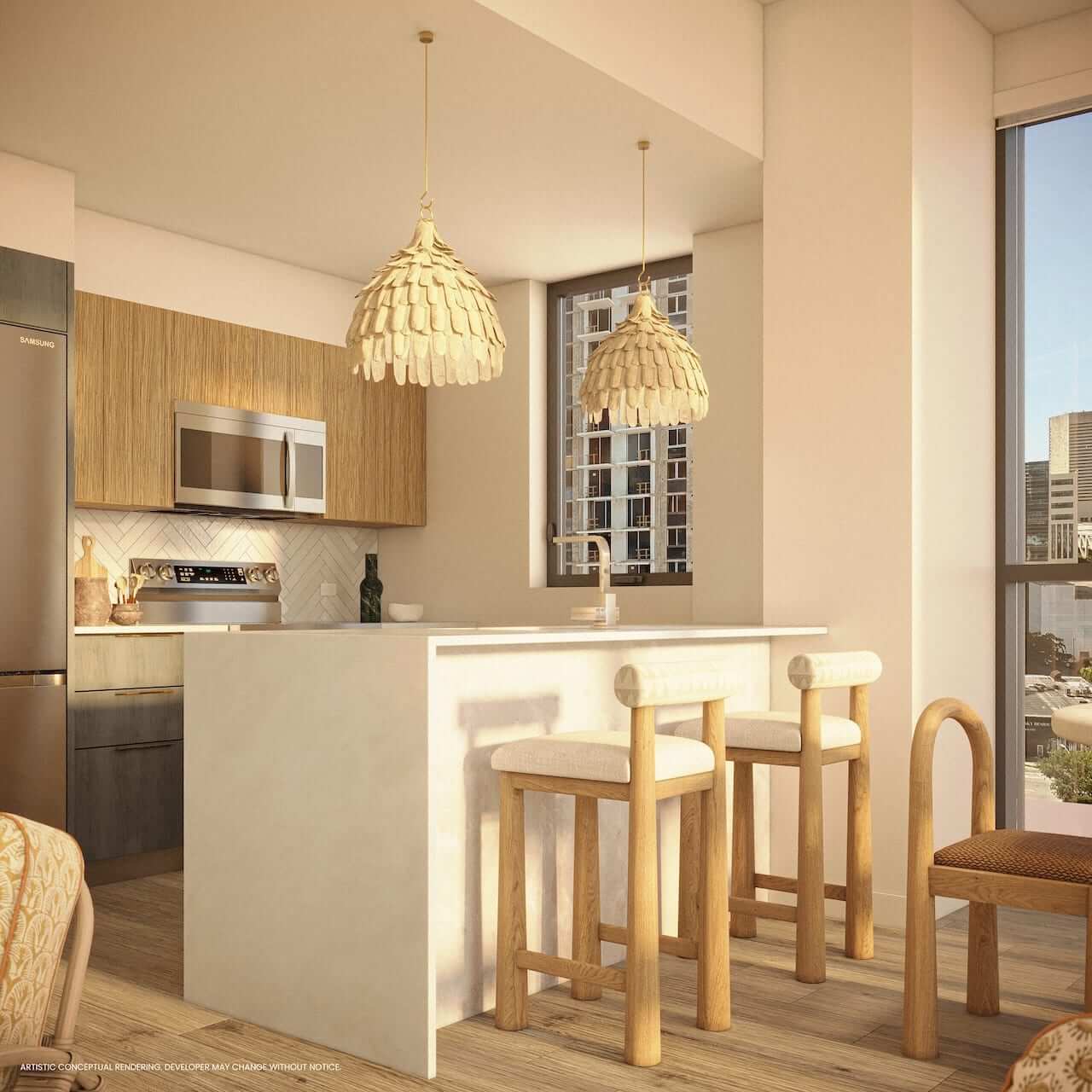 Rendering of Flow House Miami residences standard kitchen