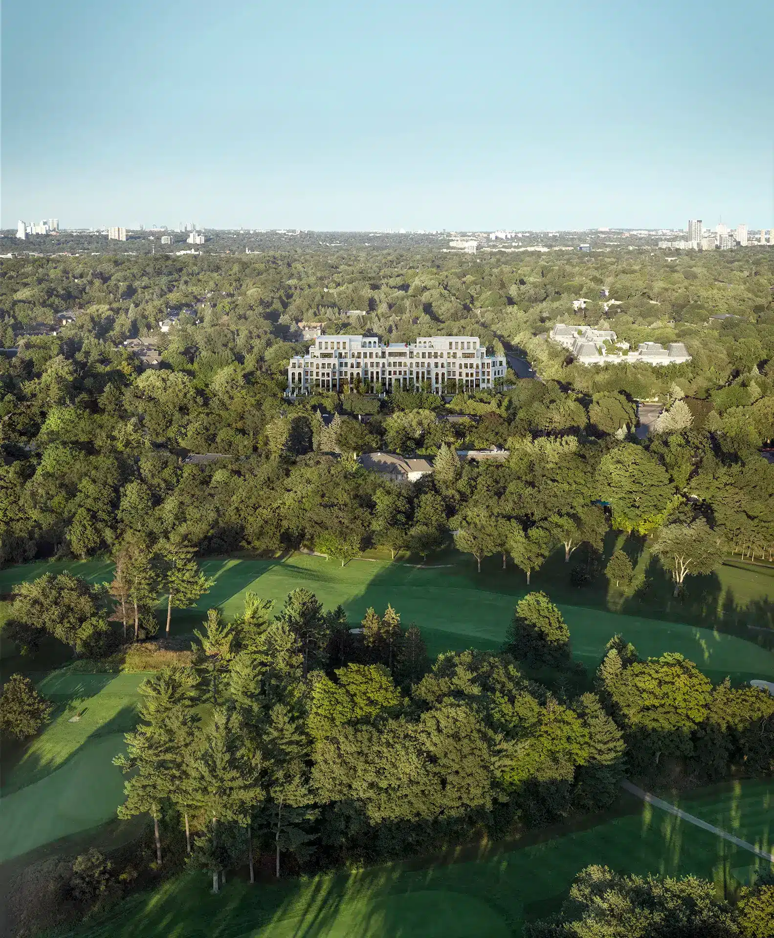 Rendering of 2 Post Road Condos exterior aerial with greenery
