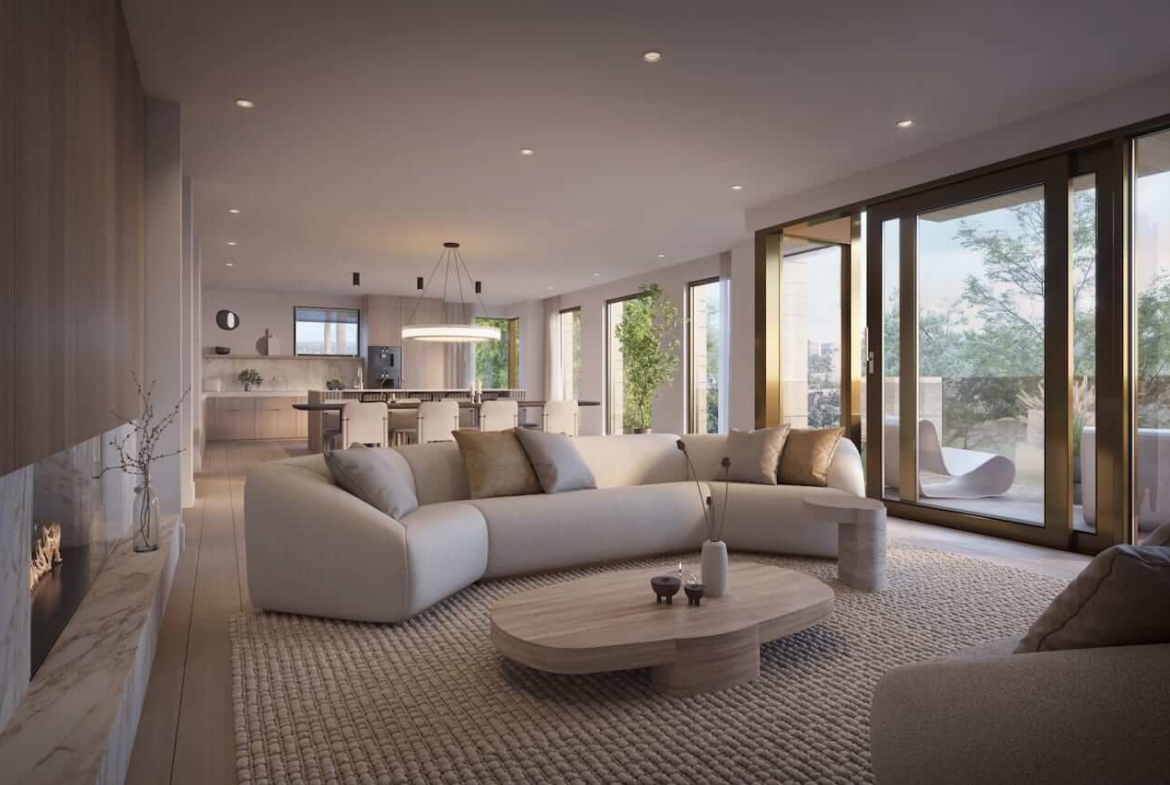 Rendering of The Aristocrat Condos suite interior open concept living