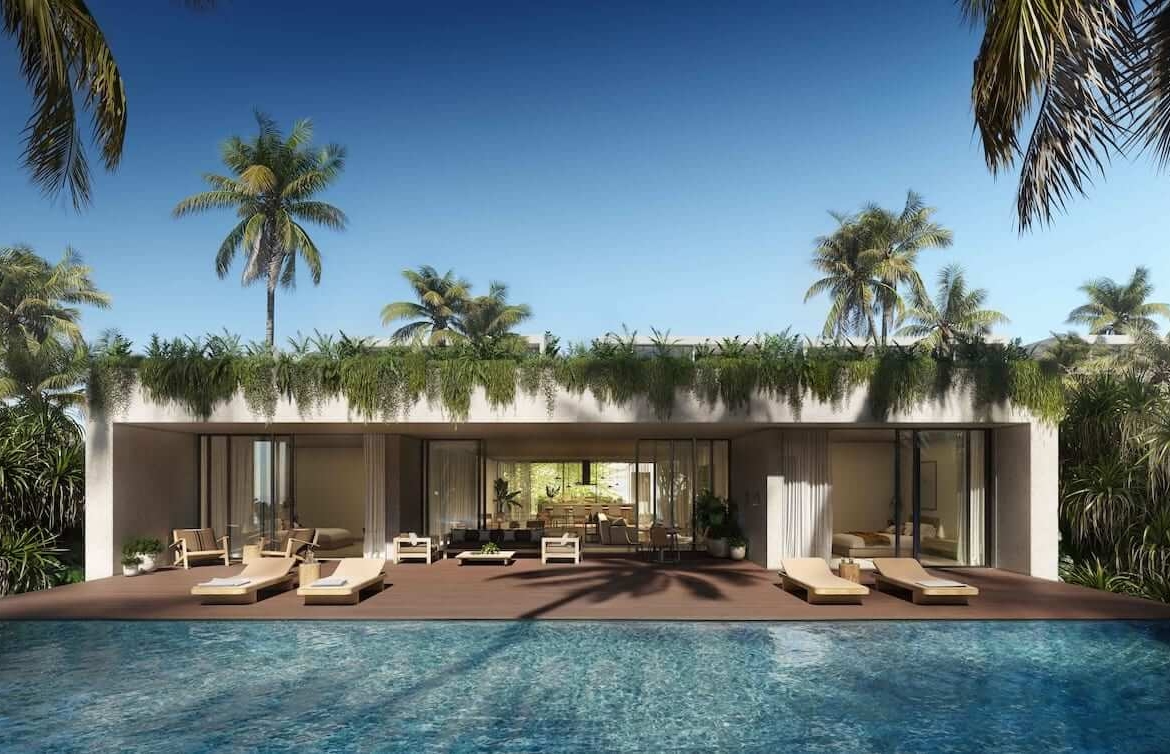 Rendering of Four Seasons Residences at Tropicalia exterior pool and patio view
