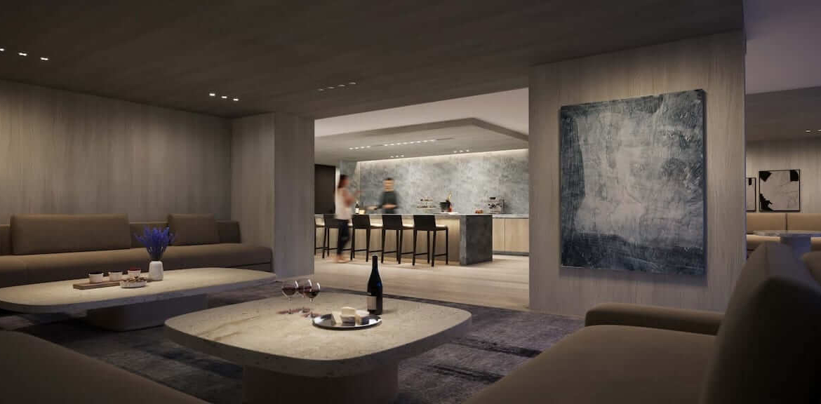 Rendering of Chome Condos in The Design District social lounge